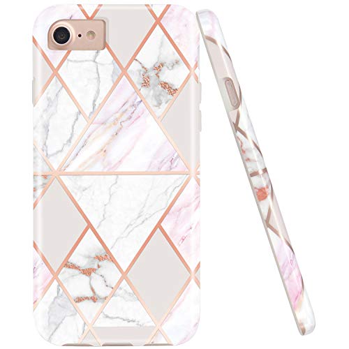 Product Cover JAHOLAN Shiny Rose Gold Geometric Pink Marble Design Clear Bumper Glossy TPU Soft Rubber Silicone Cover Phone Case Compatible with iPhone 7 iPhone 8 iPhone 6 6S