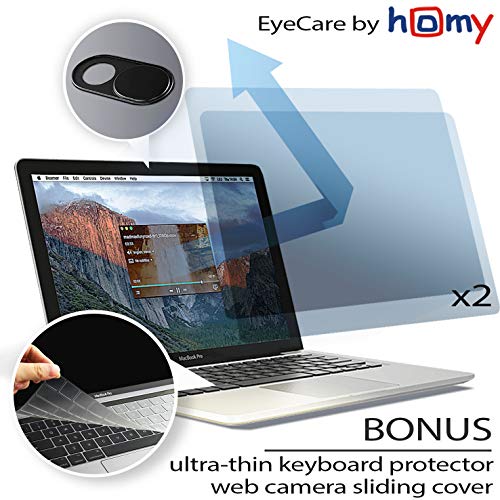 Product Cover Homy Anti Blue Light Screen Protector Kit [2-Pack] for MacBook Pro 15 inch Touch Bar 2016-2017-2018-2019 + Keyboard Cover Ultra-Thin TPU + Web Camera Sliding Cover/Eye Protection Kit for A1707 A1990