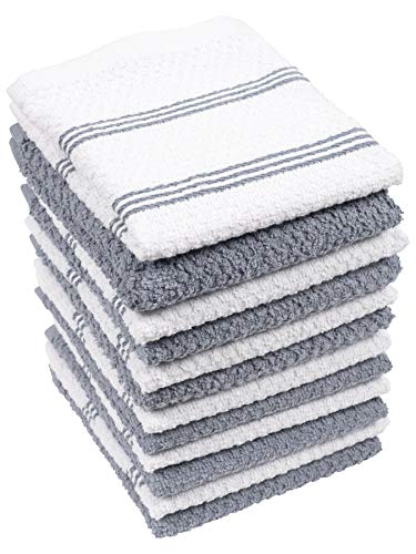 Product Cover KAF Home Pantry Piedmont Terry Dish Cloths | Set of 12, 12 x 12 inches, Absorbent Terry Dish Cloths, Wash Cloths, Bar Mop Rags | Perfect for Spills, and Wiping Counter Tops - Denim Blue