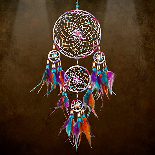 Product Cover SIKEMAY Colorful Dream Catcher - Handmade Feather Colorful Circular Dreamcaters for Wall Hanging Decoration, Wedding Decoration Craft