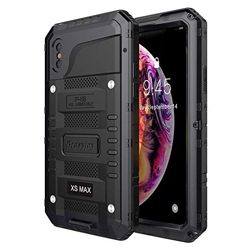 Product Cover Beasyjoy iPhone Xs Max Case,Waterproof Metal Heavy Duty Strong Durable Cover Built-in Screen Full Body Protective Shockproof Tough Rugged Hybrid Military Grade Defender for Outdoor-Black