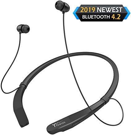 Product Cover Yuwiss Bluetooth Headphones Neckband V4.2 Lightweight Wireless Headset Call Vibrate Alert Sport Earbuds w/Mic Earphones 10-Hour Playtime for Gym Running Compatible with iPhone Samsung Android (Black)