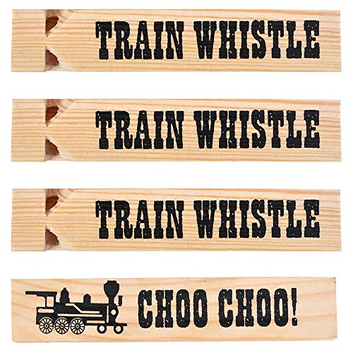 Product Cover Wooden Train Whistles (Pack Of 12) Train Whistle for Kids Train Themed Party Favors, Noisemaker, Small Prize, Stocking Stuffers
