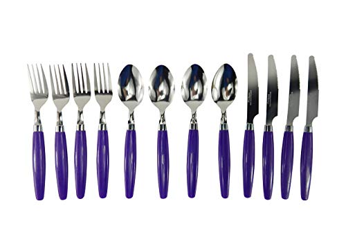 Product Cover Purple Handle Silverware Flatware Set Gibson Economy Stainless with Plastic Handles Service for 4  (12 Piece) (Purple)