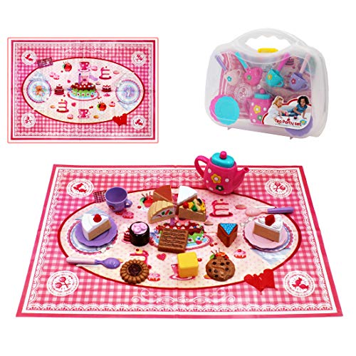 Product Cover deAO 26pcs Tea Cup and Desert Role Play Pretend Party Play Set for Children with Picnic Blanket and Portable Carry Case