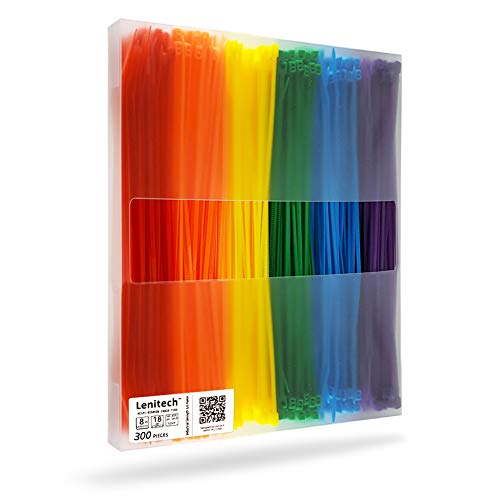 Product Cover Lenitech 8 Inch Multi-Purpose Assorted Colored Cable Zip Ties, 300 Pieces