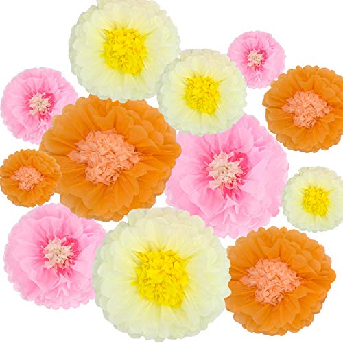 Product Cover Paper Flowers Decorations,12 Pcs Tissue Paper Flower DIY Crafting for Wedding Backdrop Nursery Wall Baby Shower Decoration,Orange