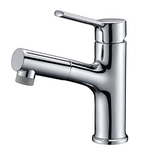 Product Cover Bathroom Faucet, cUPC Certified Pull Out Bathroom Sink Faucet in Chrome, Single Lever Bathroom Faucet