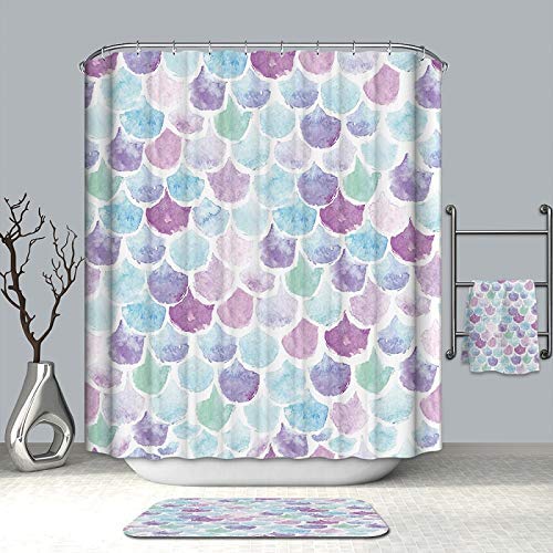 Product Cover DECMAY 3D Mermaid Scales Shower Curtain for Bathroom Decor Purple Pink Blue Summer Style Ocean Them Waterproof Fabric Bath Curtain for Girl and Woman,71 Inch