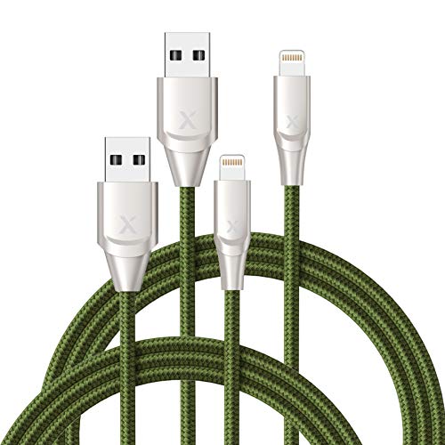 Product Cover Xcentz iPhone Charger 2 Pack 6ft, Apple MFi Certified Lightning Cable Fast Charger iPhone Cable, Braided Nylon Metal Connector Charger Cord for iPhone X/XS Max/XR/8 Plus/7/6/5, iPad Mini, Army Green