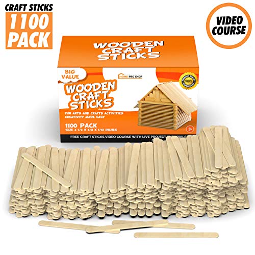 Product Cover Popsicle Sticks for Crafts - Craft Sticks Pack 1100 Wooden Sticks for DIY Projects with Natural Wood Safe for Ice Popsicles - Wooden Craft Sticks Ready to Use & Perfect for Classrooms, Home and More