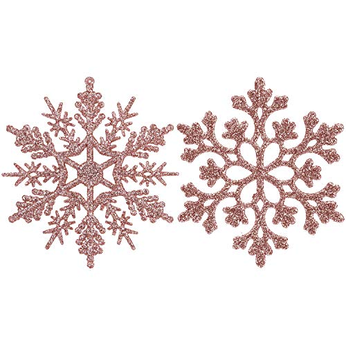 Product Cover Sea Team Plastic Christmas Glitter Snowflake Ornaments Christmas Tree Decorations, 4-inch, Set of 36, Blush Gold
