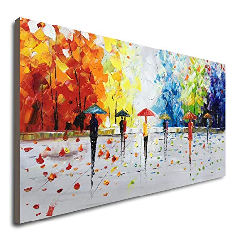 Product Cover 100% Hand-Painted Abstract Landscape Wall Art People Walking Modern Oil Painting