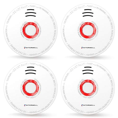 Product Cover SITERWELL 4 Packs Photoelectric Smoke Detector & Alarm, Battery-Operated(Not Hardwired) Smoke and Fire Alarm/Detector with Test Button, Photoelectric Fire Detector/Alarm UL Listed