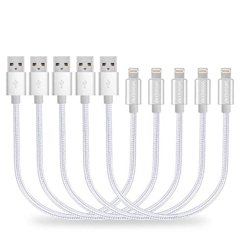 Product Cover dethinton Short Charging Cables Ultra Slim Connector 5Pack 10inch Nylon Braided Charger Cable USB Cord -Silver
