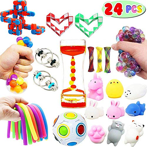 Product Cover Sensory Fidget Toys Set 24 Pack Stress Relief and Anti-Anxiety Hand Toys for Kids and Adults Calming Toys with Fidget Ball Marble and Mesh Sensory Toys Perfect for Children with ADHD Autism