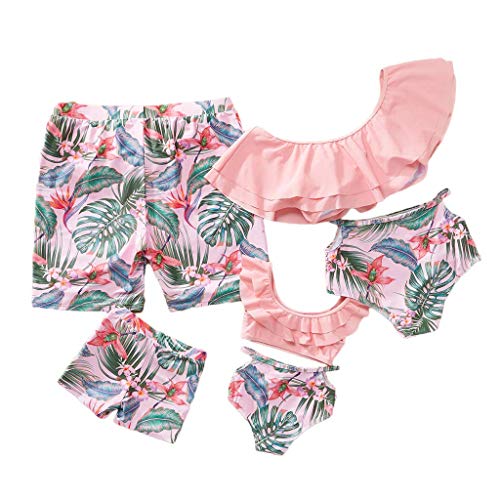 Product Cover Family Matching Swimwear Outfits Ruffle Women Kids Boy Swimsuit Two Piece Floral Bathing Suit (Pink, 12-18 M)