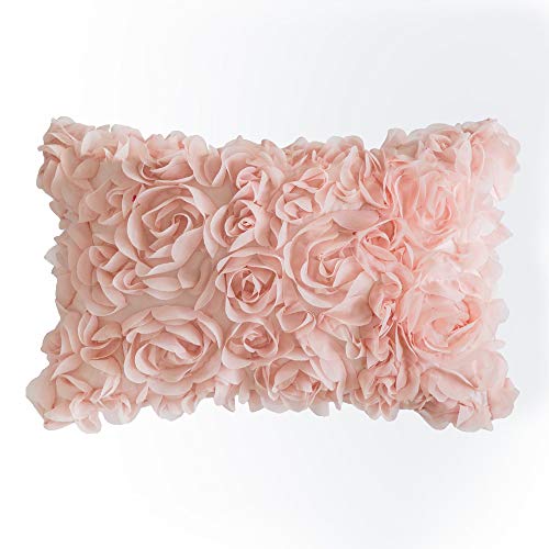 Product Cover MIULEE 3D Decorative Romantic Stereo Chiffon Rose Flower Pillow Cover Solid Square Pillowcase for Sofa Bedroom Car 12x20 Inch 30x50cm Peach Pink