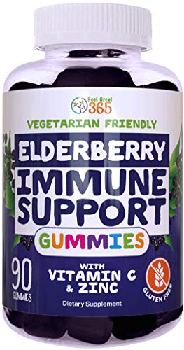 Product Cover Elderberry Gummies by Feel Great 365 (90 Gummies) for Adult & Kids with Immune Support* | Gluten Free Plant & Pectin Based Formula with Vitamin C and Zinc | Sambucus Nigra Supplement