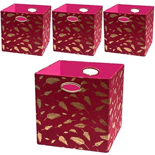 Product Cover Posprica Storage Cubes - 13x13 Foldable Storage Basket Bins Boxes Containers Fabric Drawers (4pcs, Red Feathers)