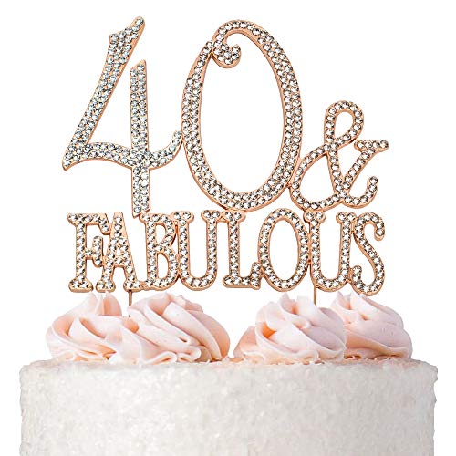 Product Cover 40 and Fabulous ROSE GOLD Cake Topper | Premium Sparkly Crystal Rhinestones | 40th Birthday Party Decoration Ideas | Quality Metal Alloy | Perfect Keepsake