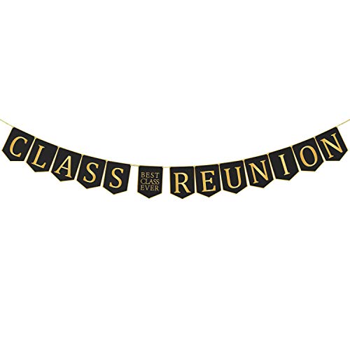 Product Cover Class Reunion Banner Decorations Classmate Reunion Party Classy and Luxurious Decor Supplies for Schoolmate Gathering Party 13ft Length No DIY Required, Black and Gold