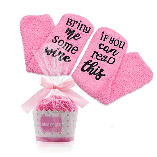 Product Cover Wine Socks, McoMce Unique Wine Slippers for Women Medium, Soft Wine Gifts for Woman, Gift Socks with Cupcake Gift Packaging, Wine Socks Women love them - If You Can Read This Bring Me Some Wine Socks