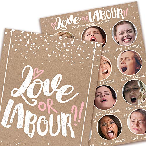 Product Cover Love or Labour (25 Pack) Game- Baby shower, Bridal Shower, Gender Reveal, Engagement Party- Fun Idea for Adults, Men, Women, Couples(RUSTIC)