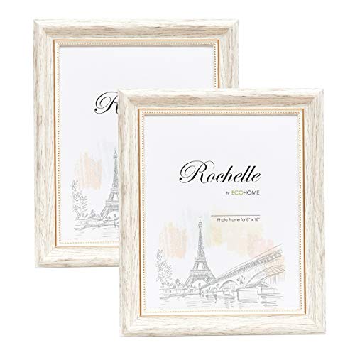 Product Cover 8x10 Picture Frame White/Gold - 2 Pack, Wall Mount Desktop Display, Frames by EcoHome