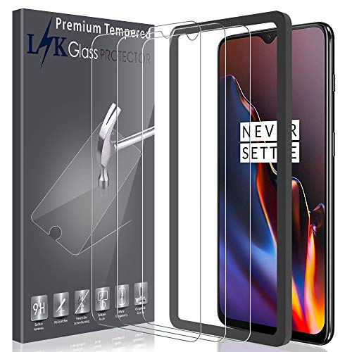 Product Cover LK [3 Pack] Screen Protector for OnePlus 6T Tempered Glass [New Verison] [Installation Tray] HD-Clear, 9H Hardness, Case Friendly