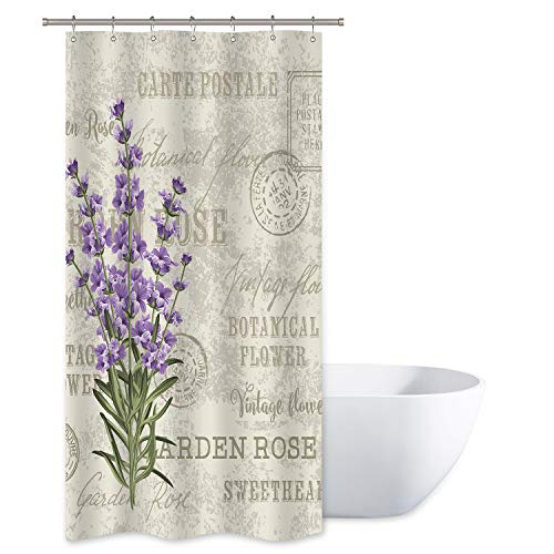 Product Cover Riyidecor Lavender Vintage Shower Curtain Flowers Small Stall Floral Grunge Herbs Leaves Purple Beige Decor Fabric Polyester Waterproof Fabric 36x72 Inch 12 Pack Plastic Hooks