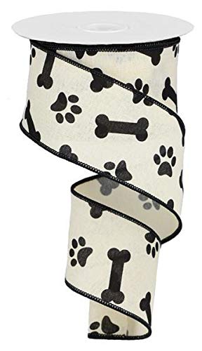 Product Cover Wired Ribbon Black and Cream Dog Paw Print/Bones on Royal 2.5