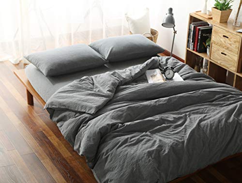 Product Cover F.Y.Dreams 100% Washed Cotton Duvet Cover for Weighted Blanket 60x80 inches with 8 Ties,Zipper on Long Side/Grey/Just Duvet Cover