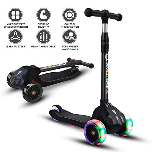 Product Cover Scooter for Kids Toddlers Scooters 3 Wheels Kick Scooter Lean to Steer with PU Flashing Wheels Wide Deck Scooters for Boys Girls Children from 3 to 9 Year Old (Black)