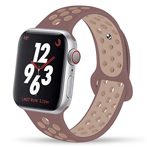 Product Cover YC YANCH Greatou Compatible for Apple Watch Band 38mm 40mm,Silicone Sport Band Wrist Strap Compatible for iWatch Series 5/4/3/2/1,Nike+,Sport,Edition,S/M,Smokey Mauve Particle Beige