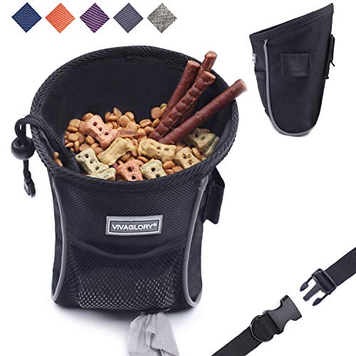 Product Cover Vivaglory Sports Style Dog Treat Bag, Enlarged Opening Dog Training Treat Bag with Detachable Waistband, Poop Bag Dispenser, Convenient to Carry Treats, Kibbles, Pet Toys, Black