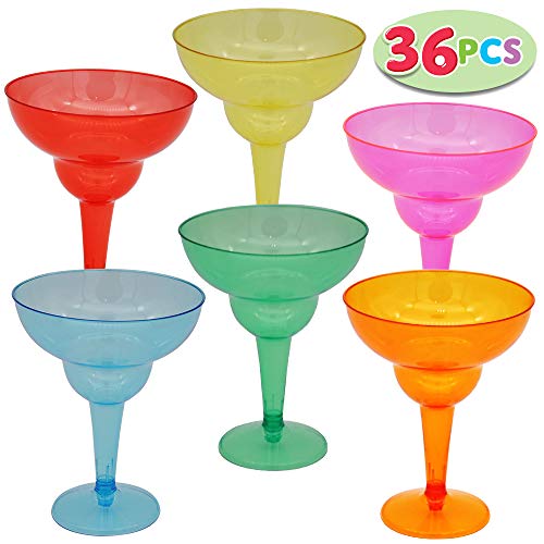 Product Cover JOYIN 36 Packs Plastic Margarita Glasses Cups 12 oz Disposable Cinco De Mayo Fiesta Party Decoration for Fun Taco Party Supplies, Neon Cocktail Cups, Mexican Theme for Carnivals, Dia De Muertos