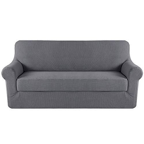 Product Cover Sofa Slipcover 2 Piece For Extra Larger Furniture Cover Jacquard Stretch Sofa Cover for 4 Seater XL Sofa, Slip Resistant Stylish Furniture Protector, Machine Washable(XL Sofa, Charcoal Gray)