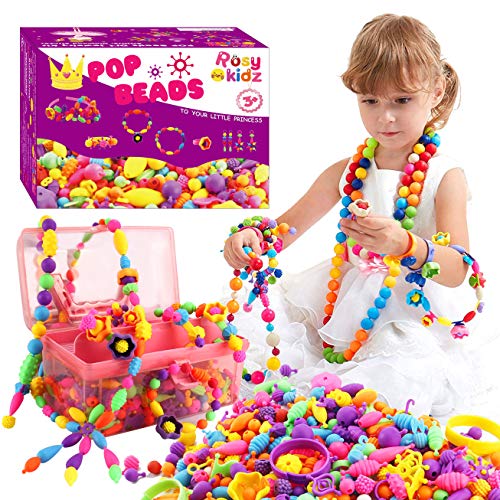 Product Cover Rosykidz Snap Pop Beads Set, 600 Pcs Arty Beads Jewelry Making Kit with Rhinestone Sticker, Bracelet Necklace Ring Hairband Earrings Arts and Crafts Toys for Kids 4, 5, 6, 7, 8, 9 Years Old Girls