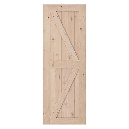 Product Cover SmartStandard 30in x 84in Sliding Barn Wood Door Pre-Drilled Ready to Assemble, DIY Unfinished Solid Hemlock Wood Panelled Slab, Interior Single Door Only, Natural, K-Frame, (Fit 5FT Rail)