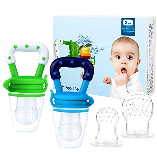 Product Cover Baby Fruit Feeder Pacifier (2 Pack) - Bestwin Infant Teething Toy Teether in Appetite Stimulating Colors, Bonus Includes 3 Sizes Silicone Pouches
