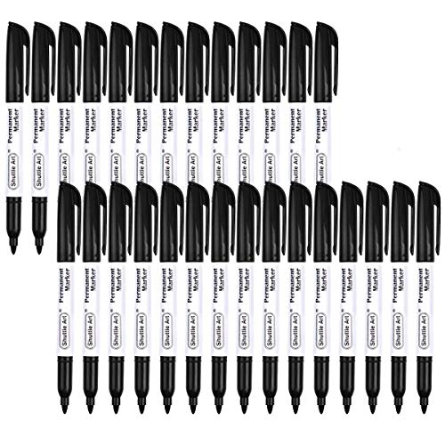 Product Cover Permanent Markers,Shuttle Art 30 Pack Black Permanent Marker set,Fine Point, Works on Plastic,Wood,Stone,Metal and Glass for Doodling, Marking