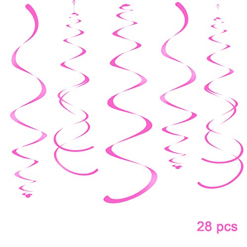 Product Cover WEVEN Hot Pink Party Hanging Swirl Decorations Plastic Streamer for Ceiling, Pack of 28