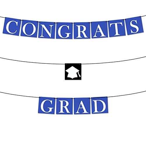 Product Cover Congrats Grad Graduation Banner - Assembled - Blue Graduation Party Supplies 2019 | Graduation Decorations Blue and White Banner Sign for College Grad Nursing, Nurse Party Décor |Congratulations Sign