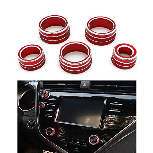 Product Cover Thor-Ind 5PCS Center Console Knobs AC Air Conditioning Button+Audio+Function+Rear Mirror Knob Switch Cover Trim for Toyota Camry 2018 2019