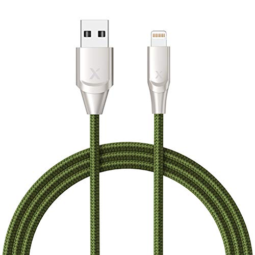 Product Cover Xcentz iPhone Charger 6ft, Apple MFi Certified Lightning Cable iPhone Charger Cable Metal Connector, Durable Braided Nylon High-Speed Charging Cord for iPhone X/XS Max/XR/8 Plus/7/6/5/SE, iPad, Green