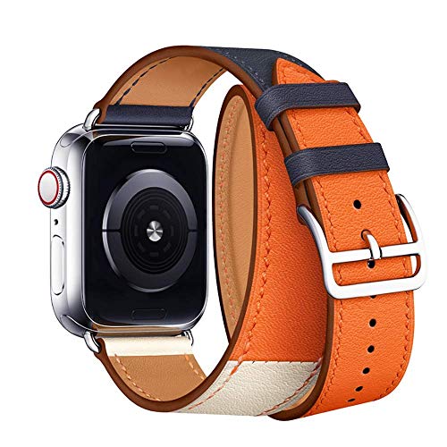 Product Cover Compatible/Replacement for Watch Band Double Tour 44mm 40mm 42mm 38mm Series 4/3 /2/1 Replace Strap Leather Bands