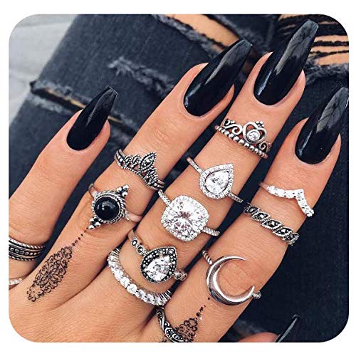 Product Cover 10pcs Vintage Women Mid Ring Set Crown Rhinestone Joint Knuckle Nail Ring Set