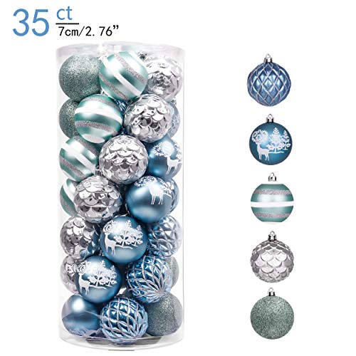 Product Cover Valery Madelyn 35ct 70mm Winter Land Sliver Light Blue Shatterproof Christmas Ball Ornaments Decoration for Christmas Tree