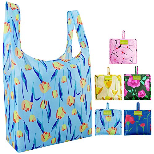 Product Cover Reusable Grocery Bags Shopping Foldable Flower Flora Ripstop Gift Bags 50LBS Large Nylon Bags Bulk Eco friendly Machine Washable Waterproof Sturdy Rose Tulip Poppy Cherry Blossom Carnation